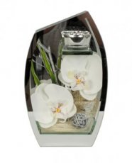 7457 glazen decoratie metwitte orchideeën