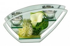 7497 glazen decoratie met groen/witte bloemen